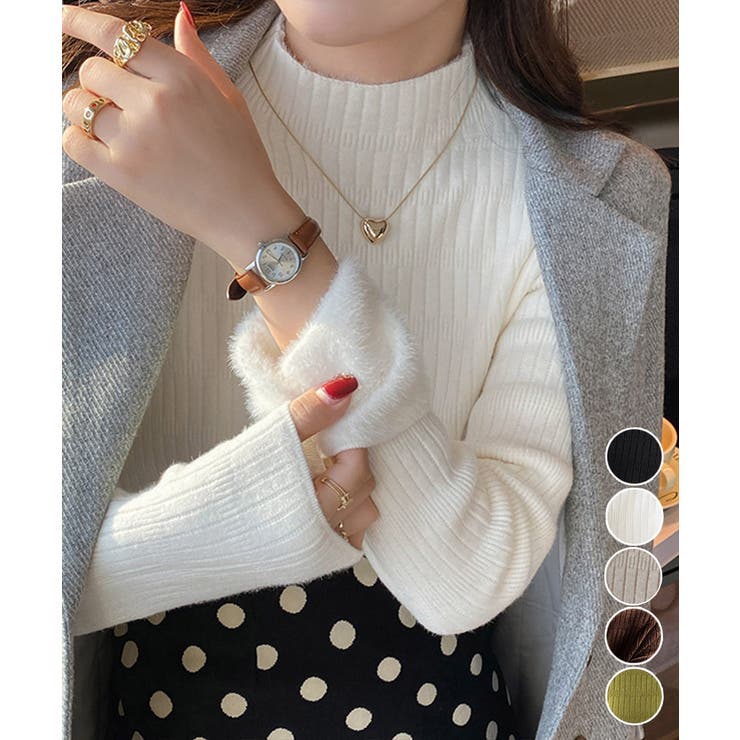 裏起毛 プチハイネックニットトップス厚手 | Miniministore | 詳細画像1 