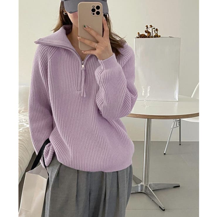 ハーフジップニットセータースタンドカラー | Miniministore | 詳細画像14 