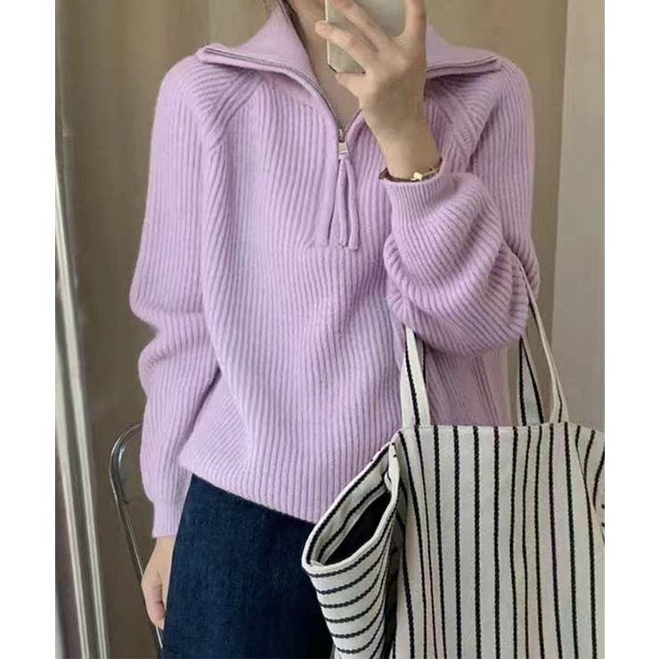 ハーフジップニットセータースタンドカラー | Miniministore | 詳細画像15 