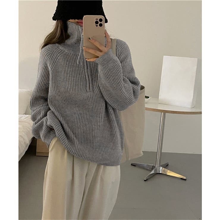 ハーフジップニットセータースタンドカラー | Miniministore | 詳細画像2 