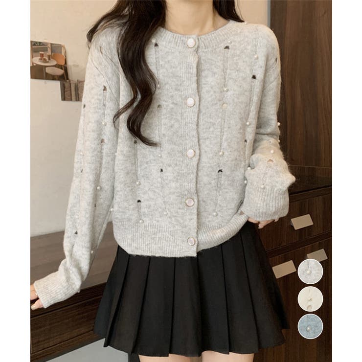 パール付き ニットカーディガン大人可愛い | Miniministore | 詳細画像1 