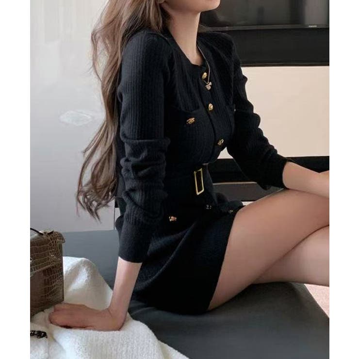 ミニニットワンピース ゴールドボタン上品 | Miniministore | 詳細画像4 