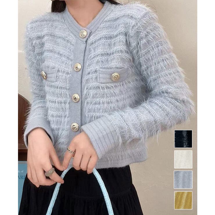 ラメシャギーニット 金ボタンカーディガン | Miniministore | 詳細画像1 