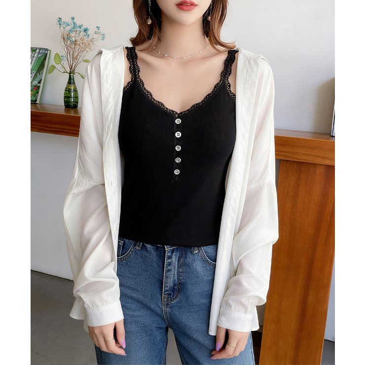 レースリブキャミソールフロントボタン夏服 | Miniministore | 詳細画像9 