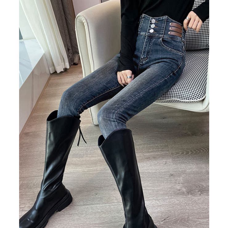 ベルトデザイン スキニーデニムパンツ美脚 | Miniministore | 詳細画像4 