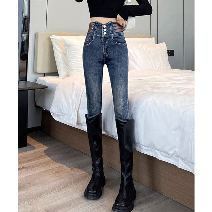 ベルトデザイン スキニーデニムパンツ美脚 | Miniministore | 詳細画像6 