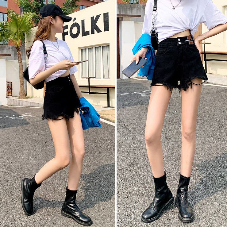 ダメージ加工デニムショートパンツ 韓国風[品番：II000010500