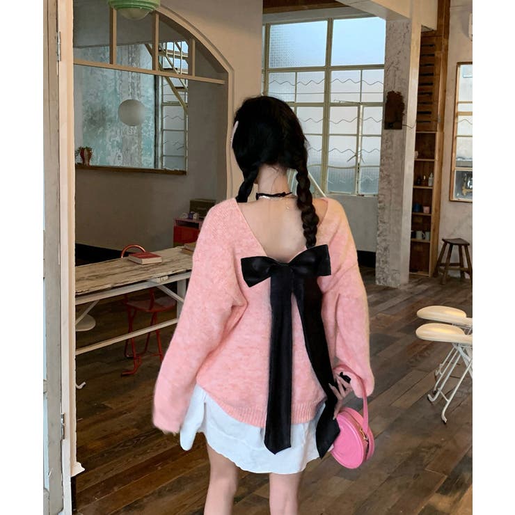 バックオープンリボンニットトップス韓国風 | Miniministore | 詳細画像20 