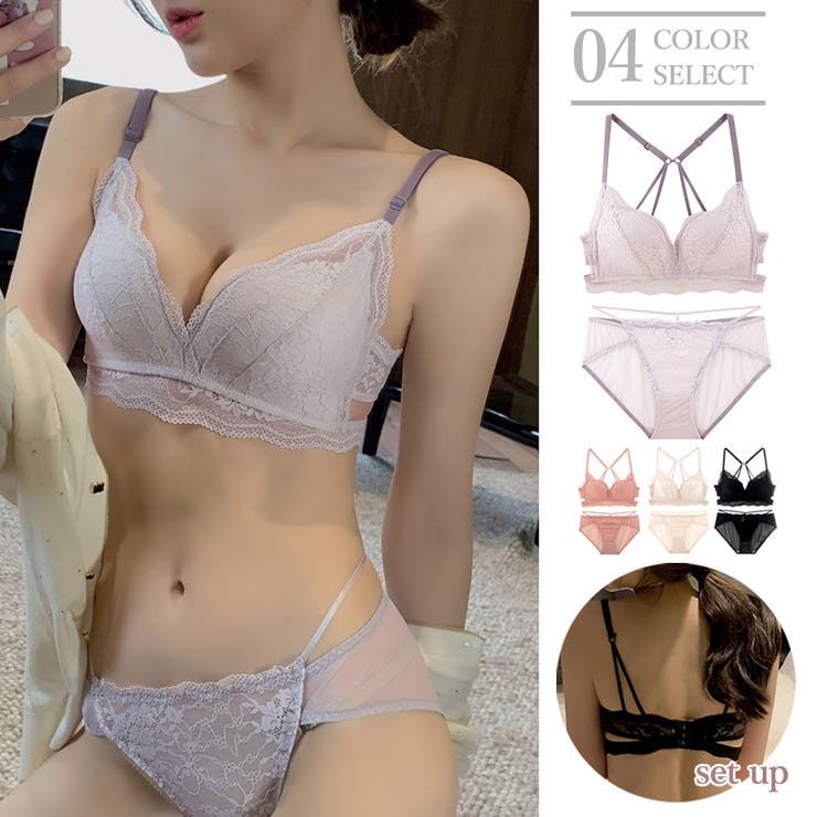 セール特価 韓国 ノンワイヤーブラ セット[品番：II000010777 ショーツ 80以上