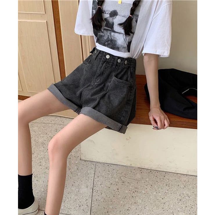 ウエスト調節可能デニムショートパンツ美脚 | Miniministore | 詳細画像14 