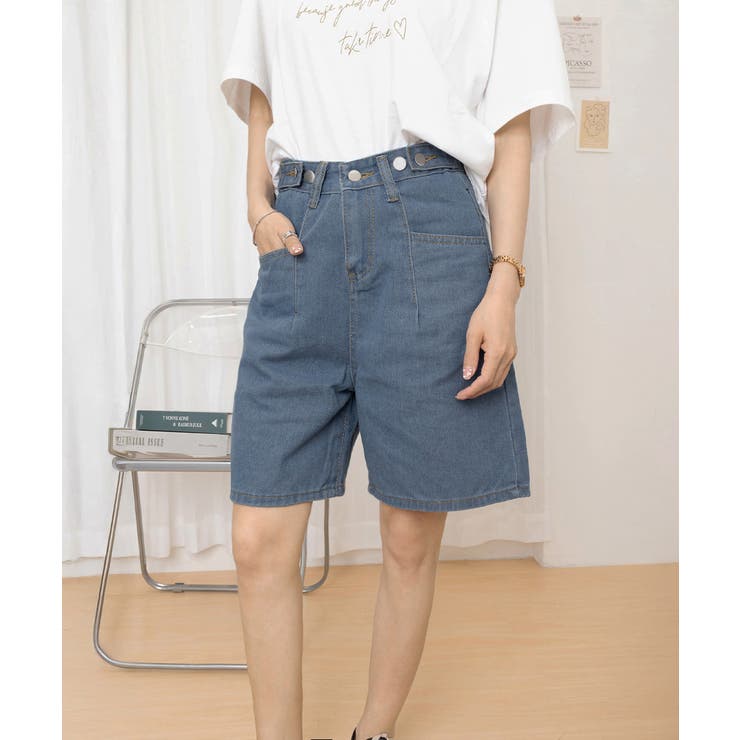 ウエスト調節可能デニムショートパンツ美脚 | Miniministore | 詳細画像15 