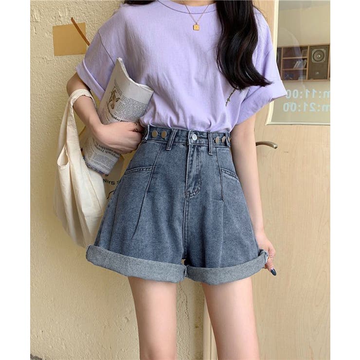 ウエスト調節可能デニムショートパンツ美脚 | Miniministore | 詳細画像2 