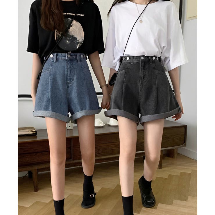 ウエスト調節可能デニムショートパンツ美脚[品番：II000012645