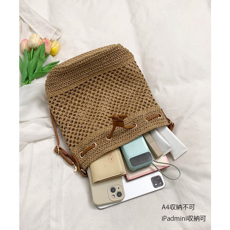 透かし編み巾着バケットバッグ かごバッグ | Miniministore | 詳細画像16 