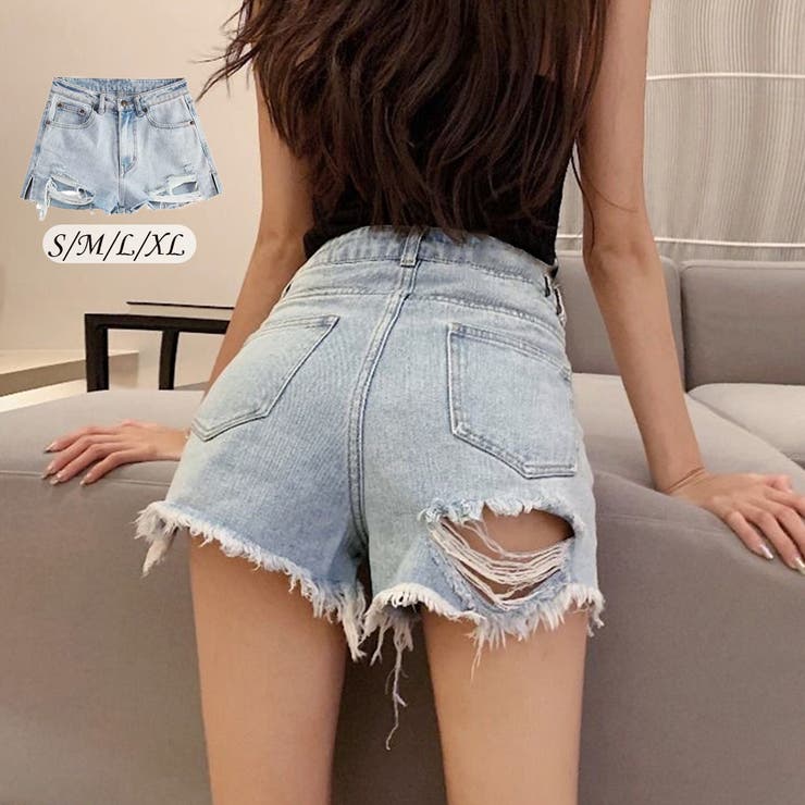 デニムショートパンツ ダメージレディース | Miniministore | 詳細画像1 