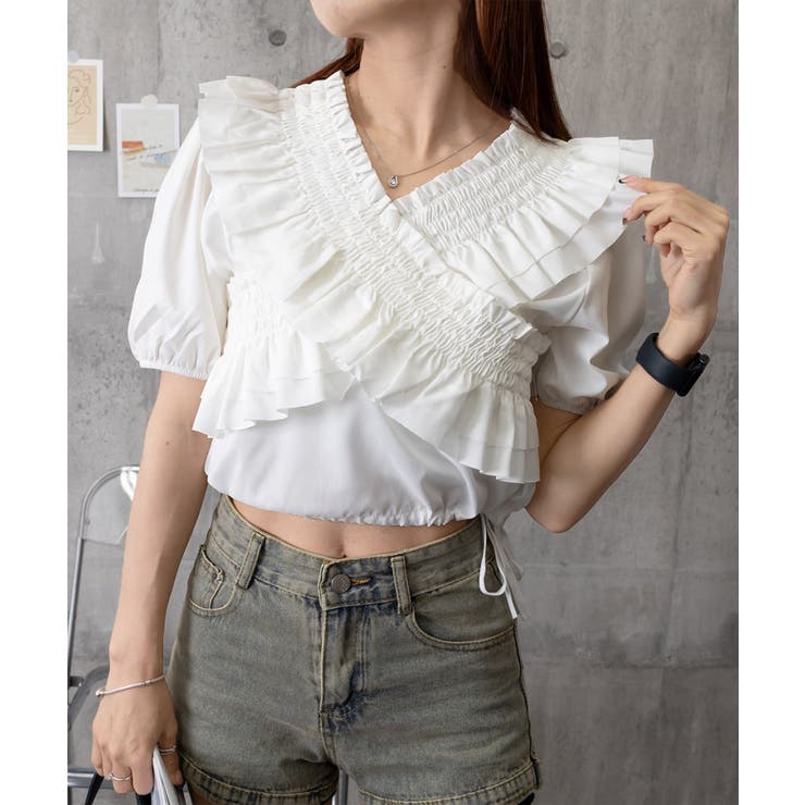 フリルブラウス シャーリングブラウス半袖 | Miniministore | 詳細画像16