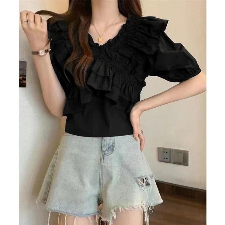 フリルブラウス シャーリングブラウス半袖 | Miniministore | 詳細画像7