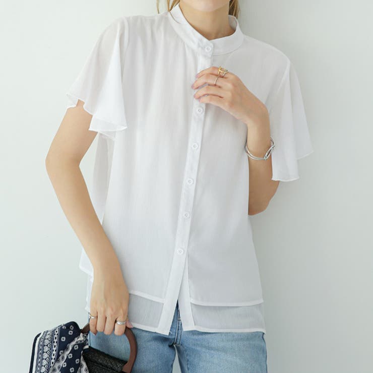 フレアー袖ブラウス バンドカラー 半袖夏 | Miniministore | 詳細画像7 