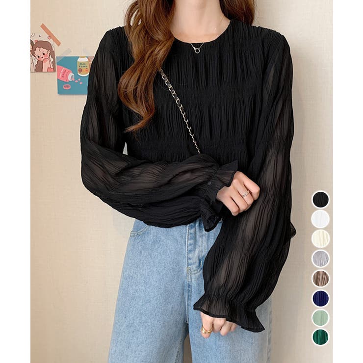 シャーリングブラウス 長袖トップス韓国風 | Miniministore | 詳細画像1 