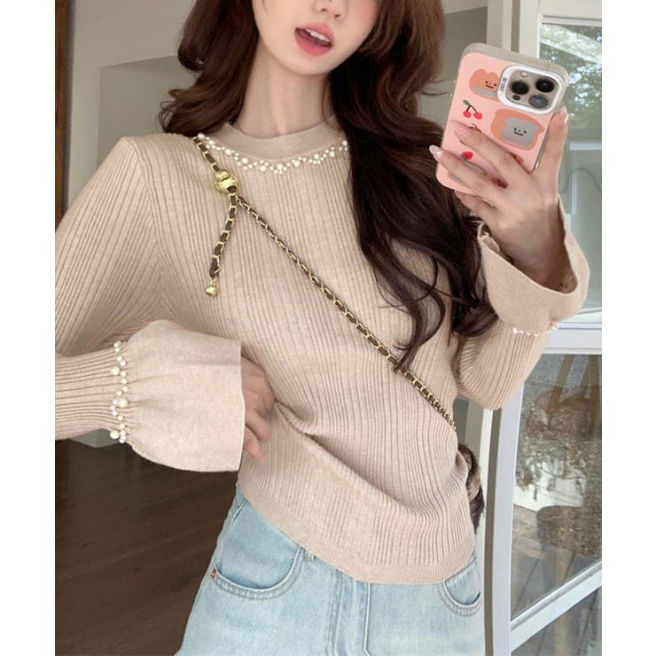 パール付きニットトップス フレアスリーブ | Miniministore | 詳細画像11 