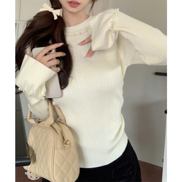 パール付きニットトップス フレアスリーブ | Miniministore | 詳細画像13 