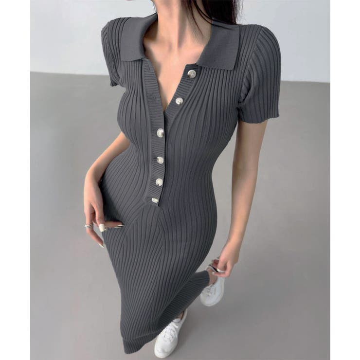 ポロニットワンピース 半袖 ロングワンピ[品番：II000012779