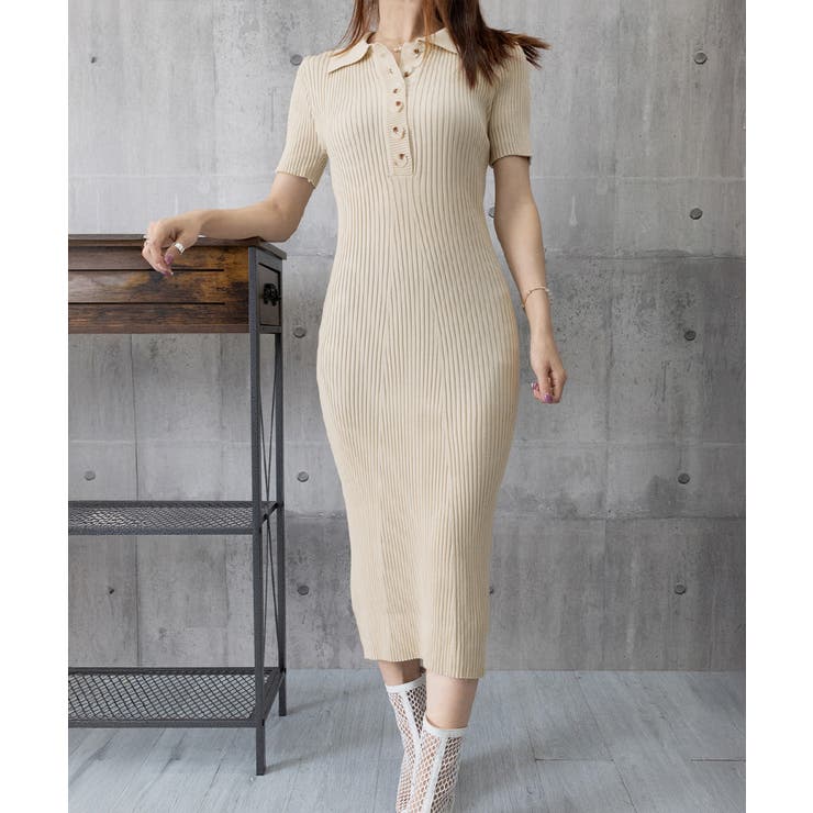 度甘ハニカム半袖ポロワンピース 度甘ハニカム半袖ポロワンピース （23区 L(ニジュウサンク エル