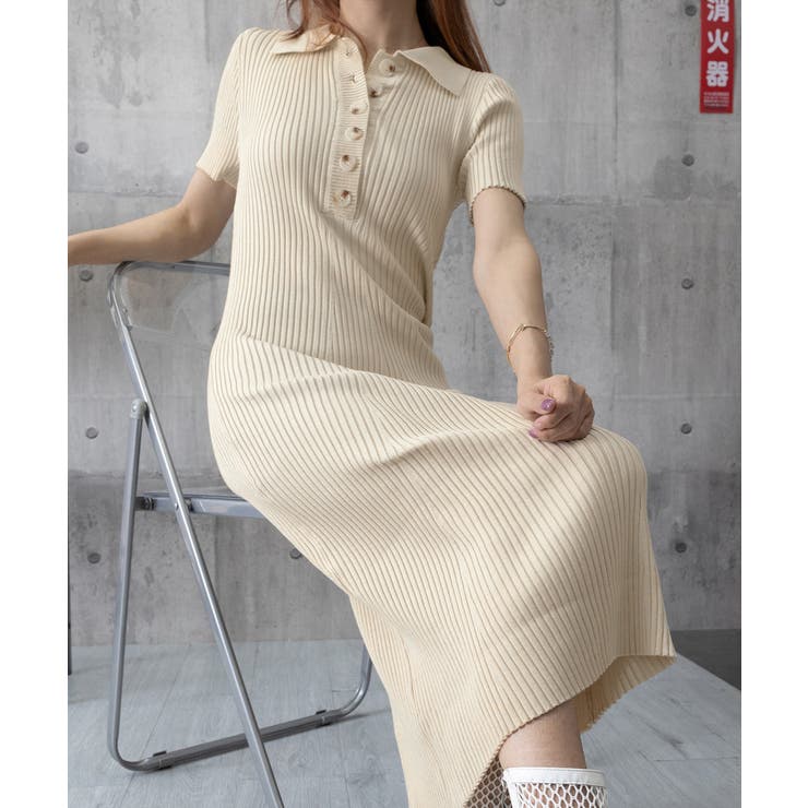 ポロニットワンピース 半袖 ロングワンピ[品番：II000012779