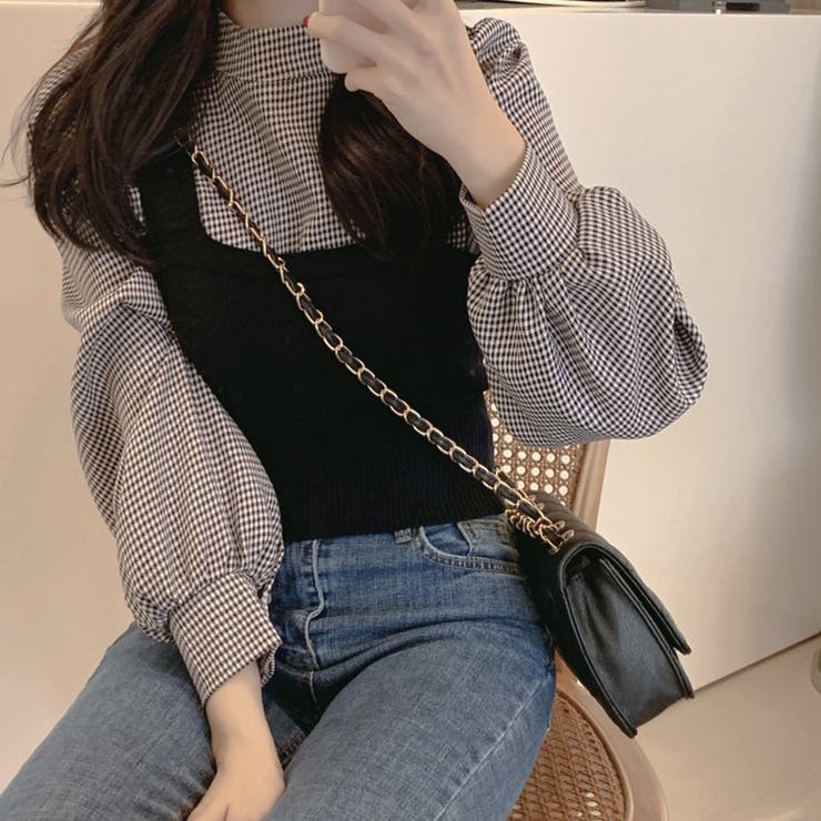 ブラック | ニットキャミソール ブラウス2点セット レディース | Miniministore