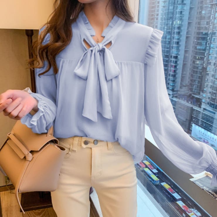 リボンタイブラウス 春夏 シアートップス | Miniministore | 詳細画像6 