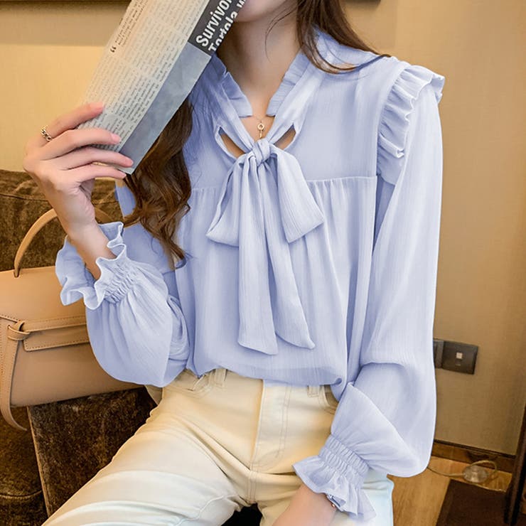 リボンタイブラウス 春夏 シアートップス | Miniministore | 詳細画像9 