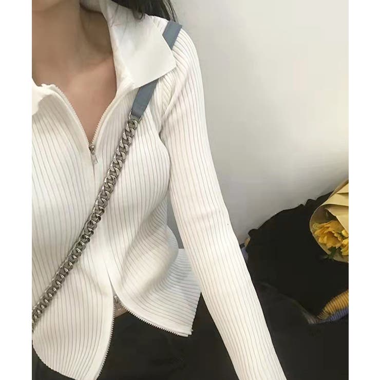 リブニットトップスレディースジップアップ | Miniministore | 詳細画像18 