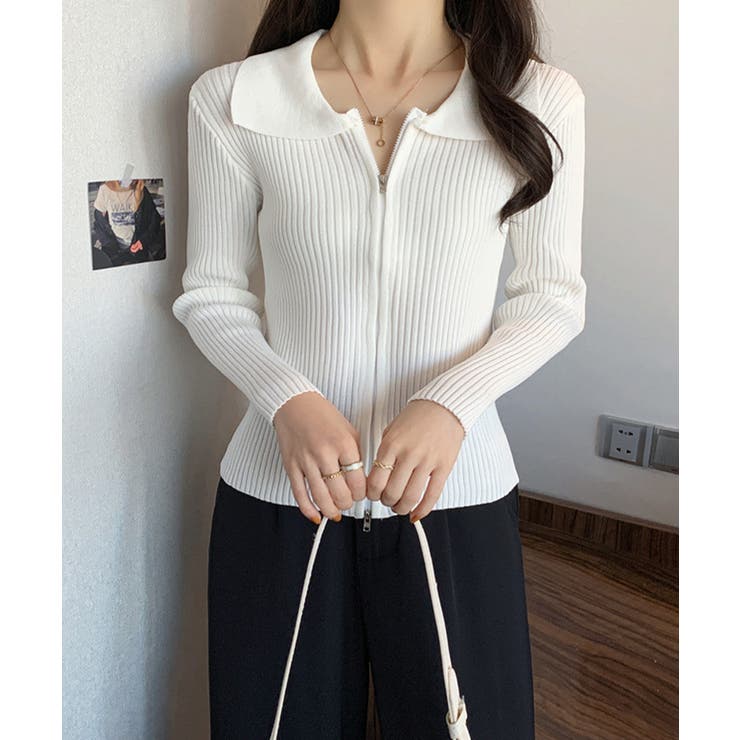 リブニットトップスレディースジップアップ | Miniministore | 詳細画像7 