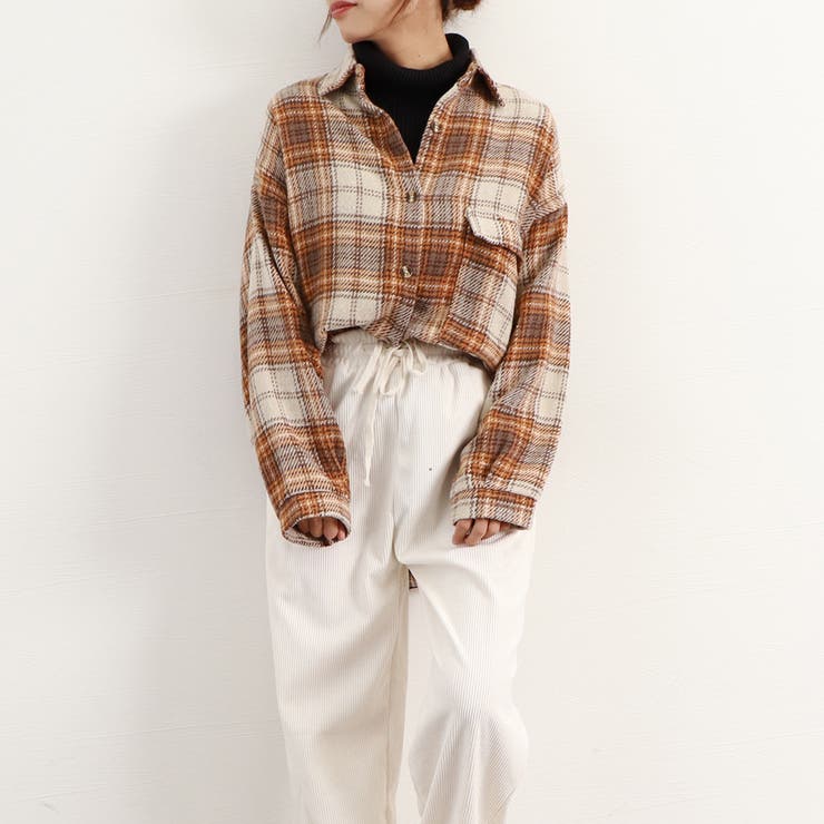 チェック柄シャツ 起毛シャツブラウス韓国[品番：II000009506