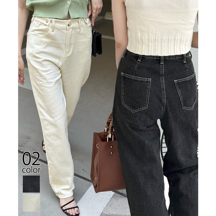 ハイウエストデニムパンツ ウエストボタン | Miniministore | 詳細画像1 