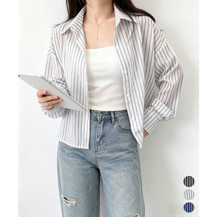 ストライプ柄シアーシャツ 大人カジュアル | Miniministore | 詳細画像1 