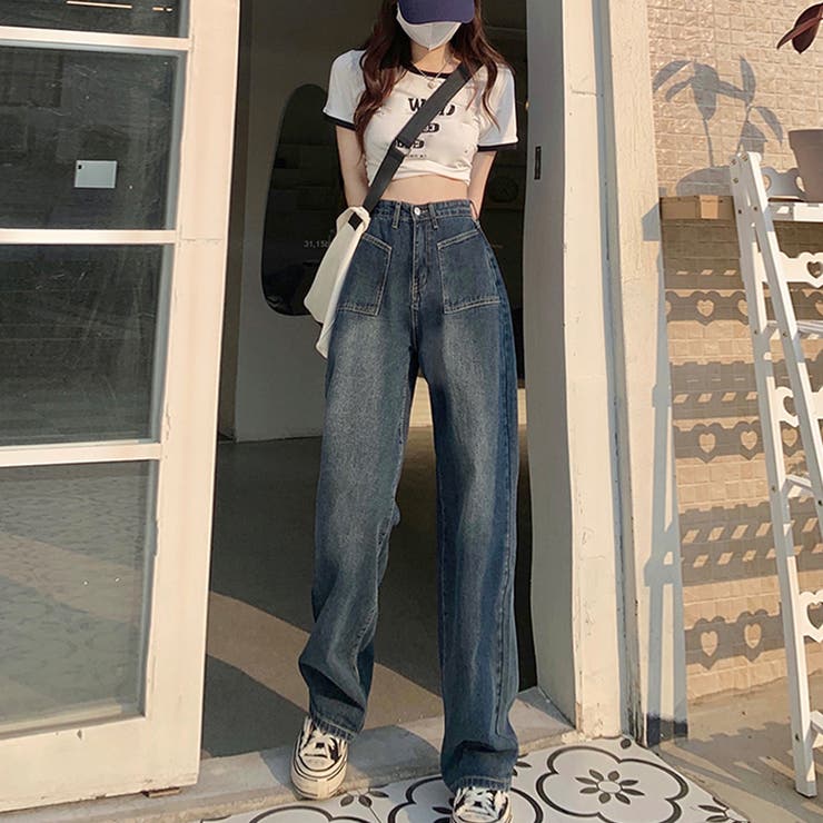 生まれのブランドで レトロ デニムワイドパンツ ハイウエスト[品番：II000009379 パンツ