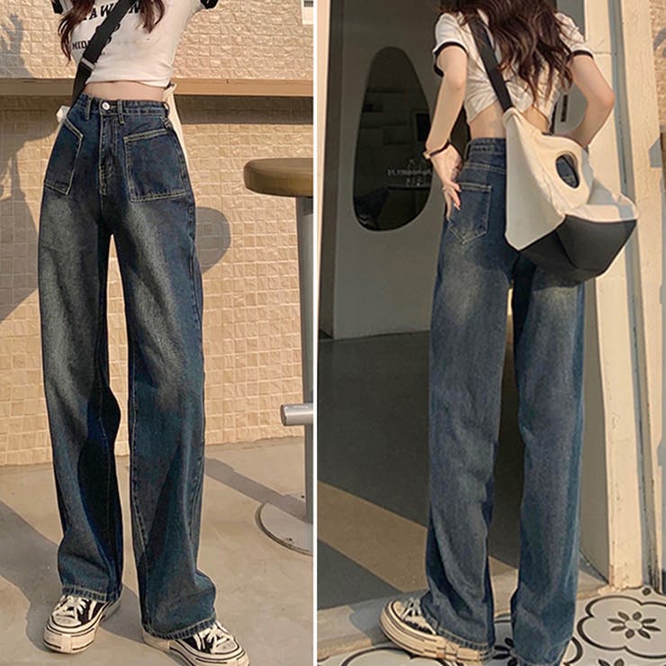 レトロ デニムワイドパンツ ハイウエスト[品番：II000009379