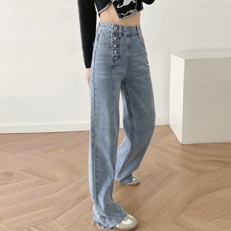 デニムストレートパンツ ハイウエスト韓国 | Miniministore | 詳細画像1 