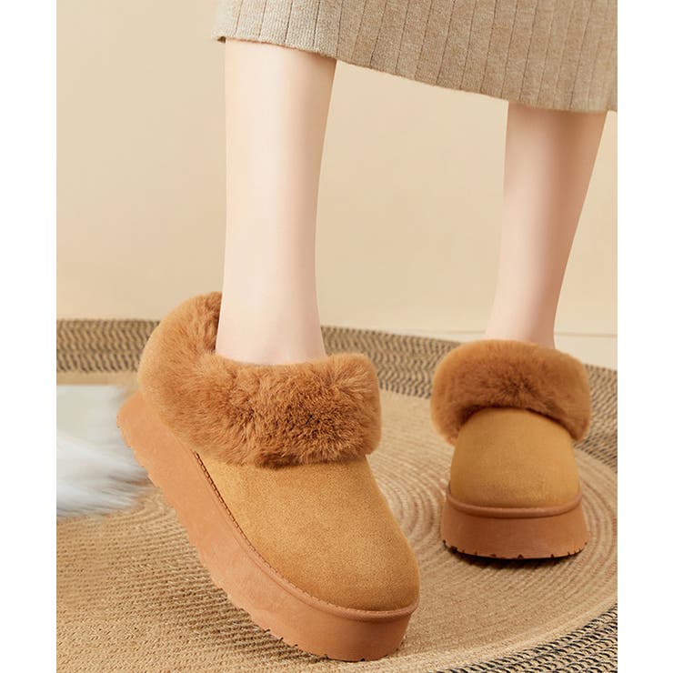 キャメル | アンクルムートンブーツ厚底ファーシューズ | Miniministore