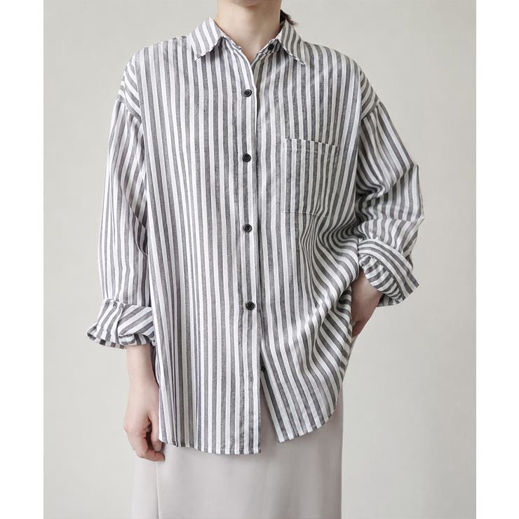 グレー | ストライプ柄オーバーサイズ長袖シャツ大人 | Miniministore