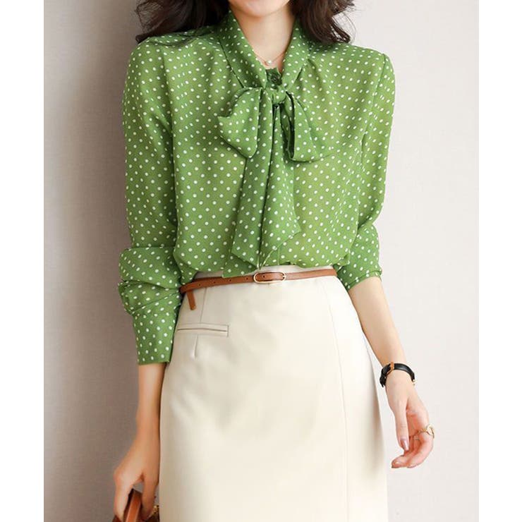 グリーン | ドット柄 ボウタイブラウスリボンタイ春夏 | Miniministore