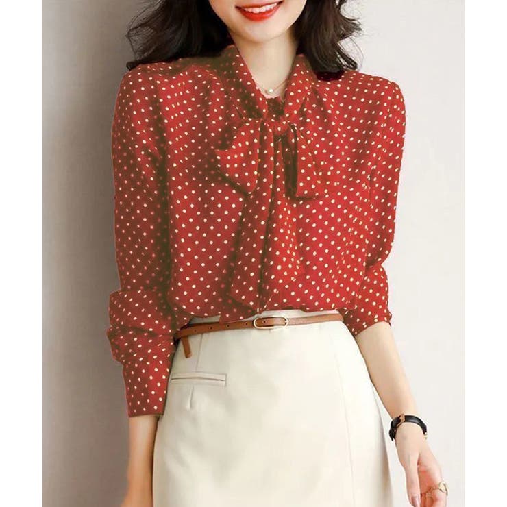 レッド | ドット柄 ボウタイブラウスリボンタイ春夏 | Miniministore
