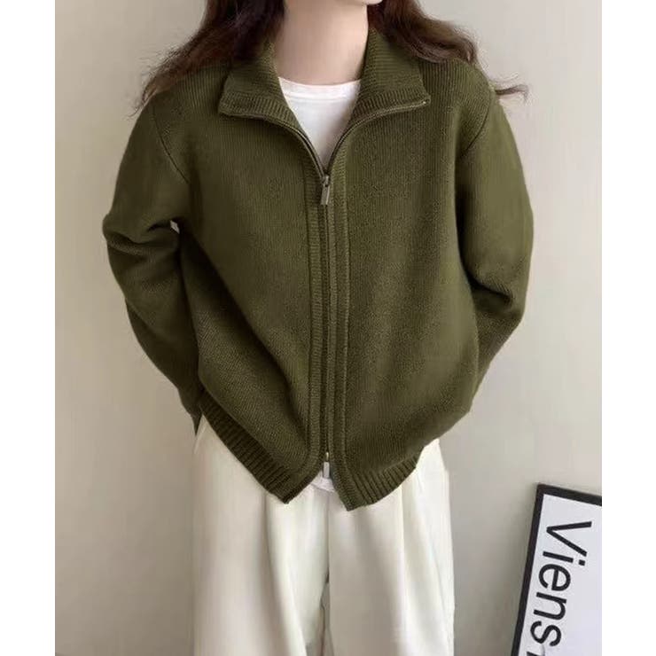 カーキ | ダブルジップニットカーディガンレディース | Miniministore