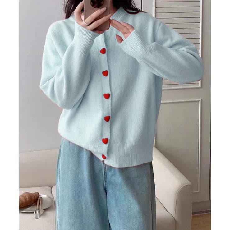 ライトブルー | ハートボタンニットカーディガン秋冬韓国風 | Miniministore