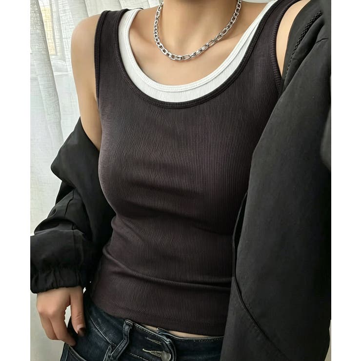 ブラウン | フェイクレイヤードトップス レディース 配色パイピングインナー | SUNSHINE CLOSET