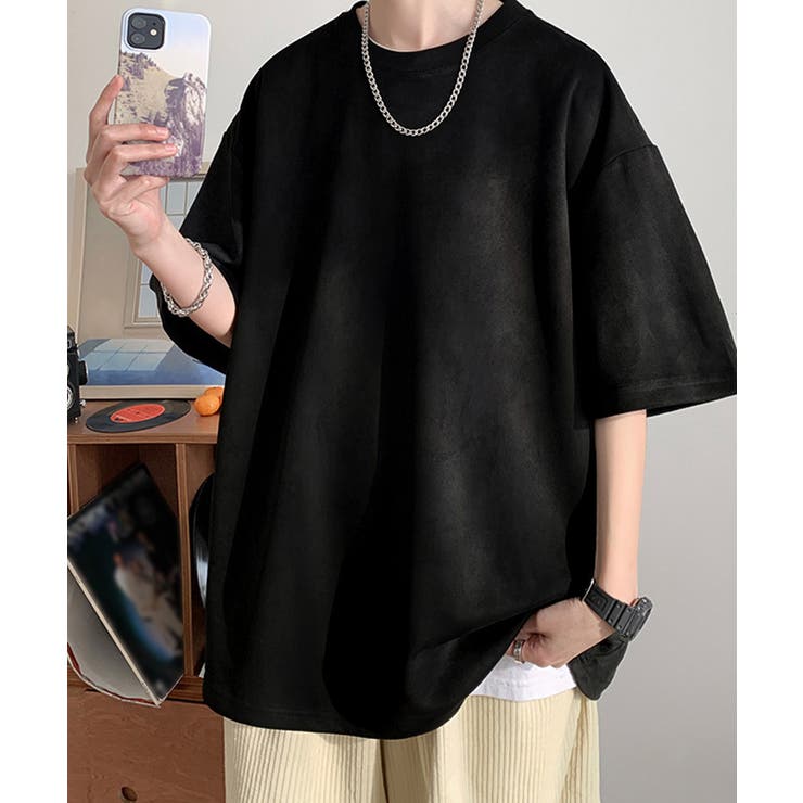 ブラック | メンズtシャツ 半袖 スエード調Tシャツ | AsaAura