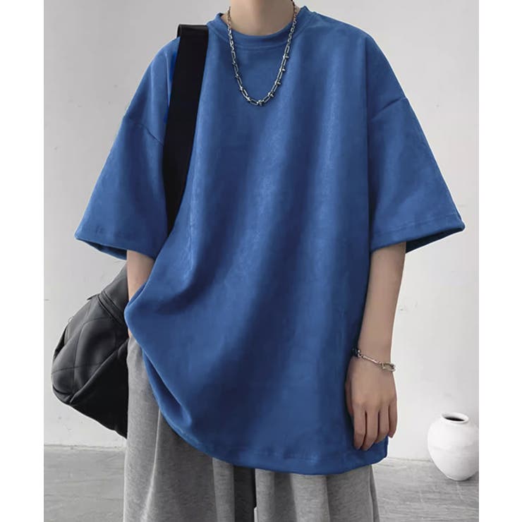 ブルー | メンズtシャツ 半袖 スエード調Tシャツ | AsaAura