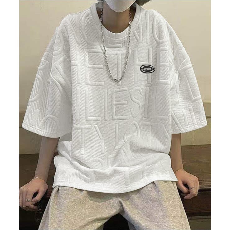 正式的 エンボス加工ロゴtシャツ メンズ 韓国風[品番：II000011742 トップス