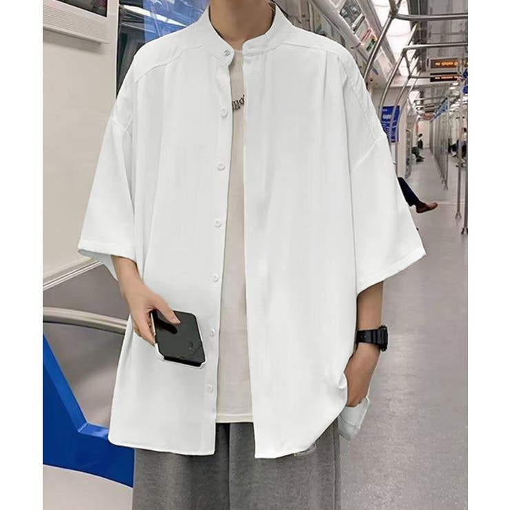 【オンライン限定商品】  スタンドカラーシャツメンズ 半袖トップス[品番：II000011744 トップス